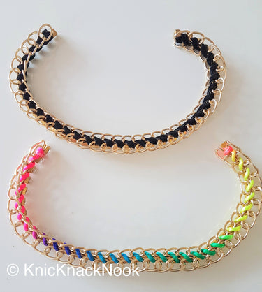 Gold, Black / Blue, Green, Yellow And Pink Choker Collar, Metal Choker, Fabric Choker With Diamante Faux Swarovski Crystal - 200317A116A/B